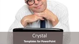  Presentation with desk - Colorful PPT layouts enhanced with satisfied-resting-businessman-with-laptop backdrop and a gray colored foreground
