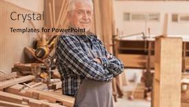  Presentation with carpenter - Colorful theme enhanced with satisfied-senior-as-a-master backdrop and a coral colored foreground