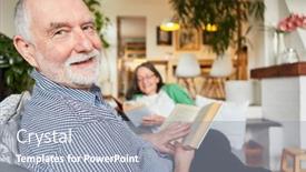  Presentation with pensioner - Presentation theme featuring satisfied-senior-as-a-pensioner background and a gray colored foreground