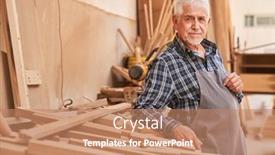  Presentation with craftsman - Audience pleasing presentation theme consisting of satisfied-senior-carpenter backdrop and a coral colored foreground