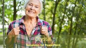  Presentation with walking nordic - Presentation theme consisting of satisfied-smiling-senior-woman-doing background and a tawny brown colored foreground
