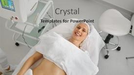  Presentation with cabinet - Presentation design enhanced with satisfied-smiling-woman-relaxing background and a light gray colored foreground