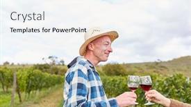  Presentation with drinking glass - Presentation theme with satisfied-winegrower-with-wine-glass background and a sky blue colored foreground