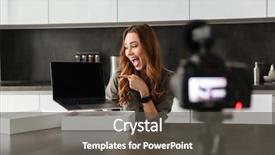  Presentation with computer vision video surveillance - PPT theme with satisfied young girl recording video background and a  colored foreground