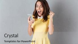  Presentation with gray - Amazing presentation theme having satisfy - happy satisfied girl looking backdrop and a light gray colored foreground