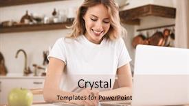  Presentation with writing notes - PPT theme enhanced with satisfy - image of satisfied blond woman background and a lemonade colored foreground