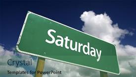  Presentation with blue green - Amazing slides having saturday-green-road-sign backdrop and a ocean colored foreground