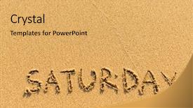  Presentation with golden light - Presentation with saturday - inscription by hand on a light-golden beach sand background and a yellow colored foreground