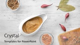  Presentation with spices - PPT layouts featuring sauce boat with turkey gravy background and a light gray colored foreground