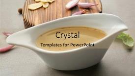  Presentation with sauce - Audience pleasing PPT theme consisting of sauce boat with turkey gravy backdrop and a coral colored foreground