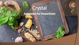  Presentation with cooking oil - PPT layouts with pesto sauce cooking basil olive oil parmesan garlic pine nuts top view with chalkboard for your text background and a gray colored foreground