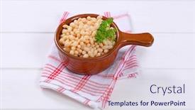  Presentation with beans - Beautiful slide deck featuring saucepan-of-canned-white-beans backdrop and a sky blue colored foreground