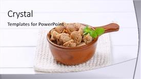  Presentation with soy - Amazing slide set having saucepan of soy meat cubes backdrop and a  colored foreground