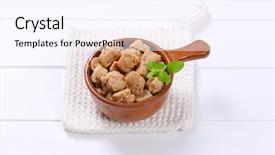  Presentation with soy - Beautiful theme featuring saucepan of soy meat cubes backdrop and a  colored foreground