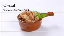  Presentation with soy - Theme having saucepan of soy meat cubes background and a  colored foreground