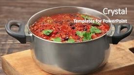  Presentation with chili - Amazing theme having cons - saucepan with delicious chili con backdrop and a tawny brown colored foreground