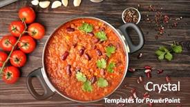 Presentation with mexican food delicious taco shells - PPT layouts enhanced with saucepan with delicious chili con background and a tawny brown colored foreground