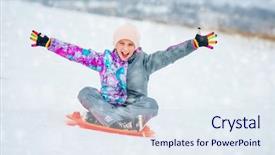  Presentation with 3d character sliding - Beautiful PPT layouts featuring saucer sled girl enyoing slide backdrop and a sky blue colored foreground