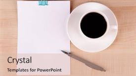  Presentation with pen laptop coffee cup clips - PPT layouts featuring saucer with sheet of paper background and a lemonade colored foreground