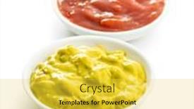  Presentation with sauces - Cool new slide set with sauces in bowl guacamole and tomato dip isolated on white background backdrop and a yellow colored foreground