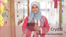 Presentation with muslim - Audience pleasing theme consisting of saude - arabic muslim girl in school backdrop and a coral colored foreground