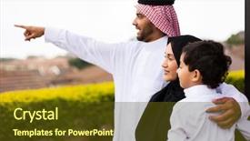  Presentation with muslim family - Slide set consisting of saude - happy muslim family outside their background and a tawny brown colored foreground