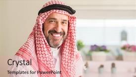  Presentation with free aging at home - Audience pleasing PPT theme consisting of saude - middle age arabian man backdrop and a coral colored foreground