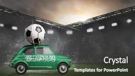  Presentation with football stadium - Beautiful slide deck featuring saude - saudi arabia flag on car backdrop and a tawny brown colored foreground