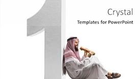  Presentation with eating - Beautiful presentation design featuring saudi-arab-man-sitting-eating backdrop and a white colored foreground