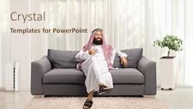  Presentation with tea cup - Presentation theme featuring saudi-arab-man-sitting background and a sky blue colored foreground