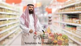  Presentation with products supermarket - PPT layouts consisting of saudi-arab-man background and a coral colored foreground
