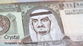  Presentation with saudi arabia - Audience pleasing PPT theme consisting of saudi arabia 1 riyal banknote backdrop and a light gray colored foreground