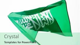  Presentation with saudi arabia - PPT theme featuring saudi-arabia-flag-statement-translation background and a seafoam green colored foreground
