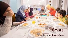  Presentation with muslim balinese - Theme consisting of saudi food - muslim traditional family together having background and a lemonade colored foreground
