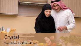  Presentation with kitchen - Theme having saudi food - young arab family background and a coral colored foreground
