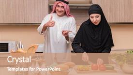  Presentation with kitchen - Presentation design featuring saudi food - young arab family background and a coral colored foreground