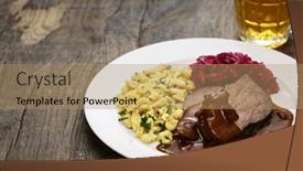  Presentation with german - Presentation theme with sauerbraten-german-national-dish-marinated background and a coral colored foreground