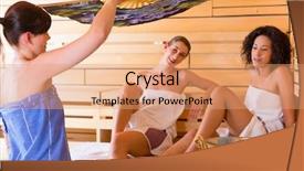  Presentation with infusion - Cool new PPT layouts with sauna clerk fanning air to women during infusion backdrop and a coral colored foreground