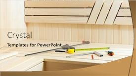  Presentation with construction - Theme having sauna-construction-in-progress-wooden background and a lemonade colored foreground