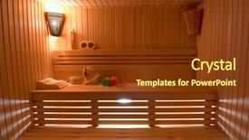  Presentation with accessories - Colorful slide set enhanced with sauna room with traditional sauna backdrop and a tawny brown colored foreground