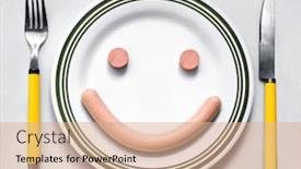  Presentation with green plate - Theme having sausage-and-green-peas background and a coral colored foreground