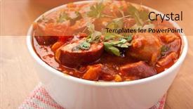  Presentation with chorizo - Theme consisting of italian sausages - sausage chorizo and bean stew background and a gold colored foreground