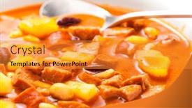  Presentation with beans - PPT theme featuring sausage-goulash-soup-with-potatoes background and a gold colored foreground