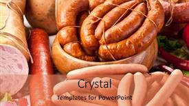  Presentation with shot - Slide set having sausage products close-up shot background and a coral colored foreground
