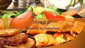  Presentation with green plate - Cool new slide set with sausage rolls on plate with salad and fried green tomatoes backdrop and a gold colored foreground