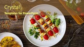  Presentation with mushrooms farm to table vegetables - Slides consisting of sausage-skewers-fried-sausages background and a tawny brown colored foreground