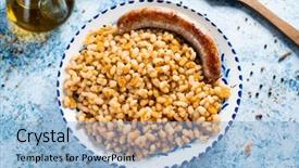  Presentation with olive - PPT theme consisting of sausage typical of catalonia background and a light blue colored foreground