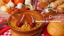  Presentation with sauces - Slides consisting of sausage-with-white-beans-served background and a crimson colored foreground