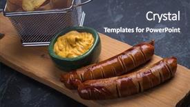  Presentation with german culture - Slides featuring sausaged with mustard and fru background and a  colored foreground