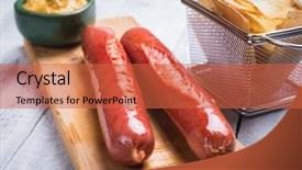  Presentation with grilled - Presentation with sausaged with mustard and fru background and a  colored foreground